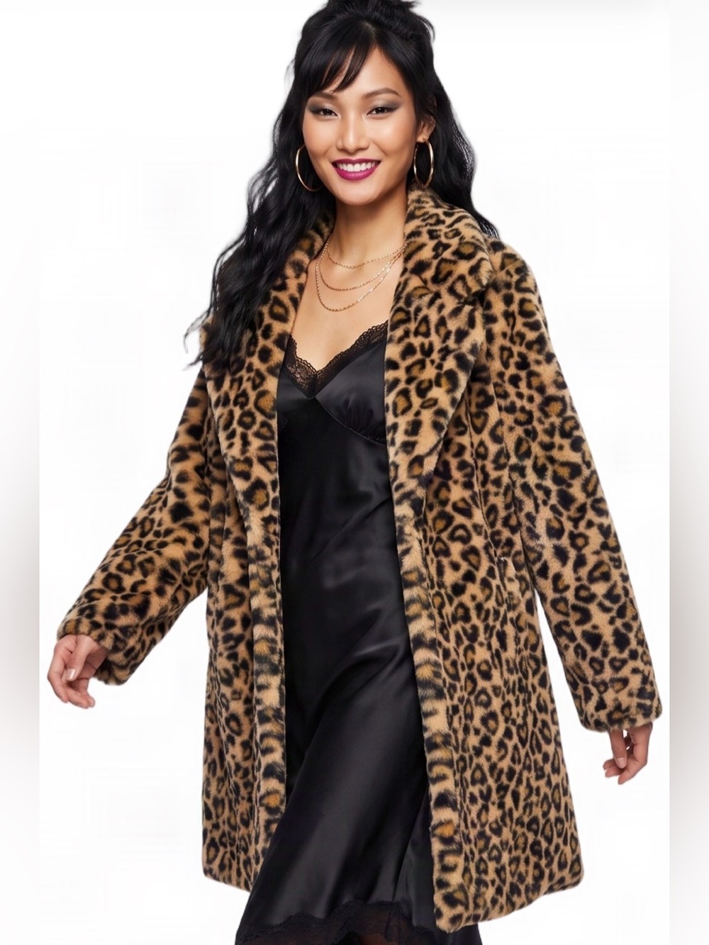 26 INTERNATIONAL Classic Leopard Teddy CarCoat Notch Collar Lined LongSleeves LG